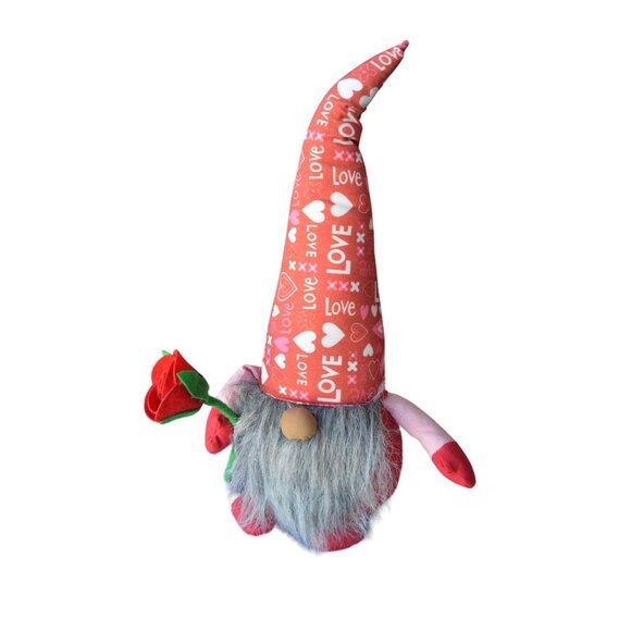 NWT Kirkton House Valentines Day Gnome Decoration With Red Felt Rose 20" - Picture 2 of 5